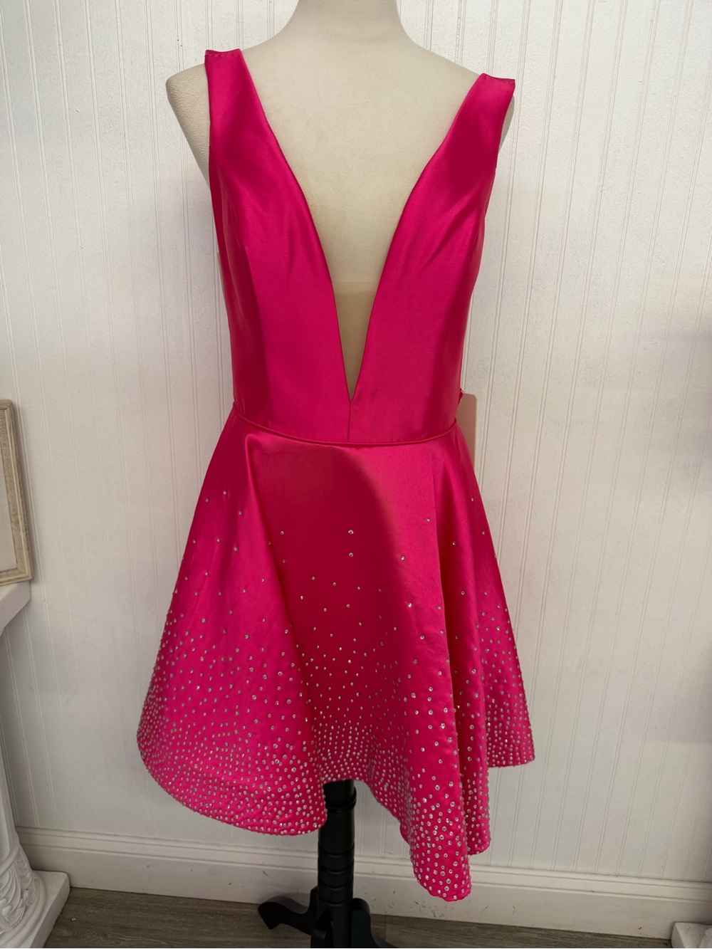 Tarik Ediz Hot Pink Plunging Satin Mini Dress
